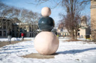 “Snowmen,” a sculpture by Gary Hume sits outside Doherty Hall. Photographed Tuesday, Feb.1, 202…